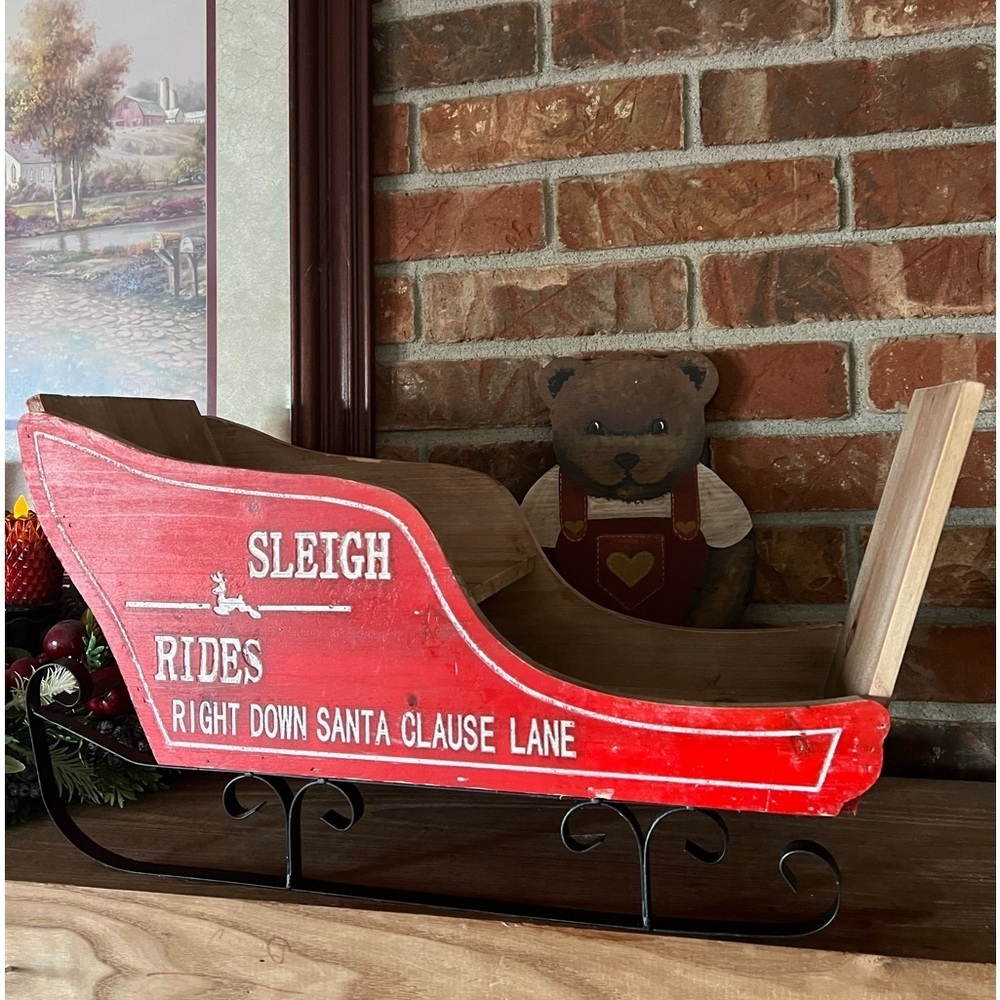 ❤️ Rare Vintage 1978 Solid Wood Hand Painted Christmas Sleigh